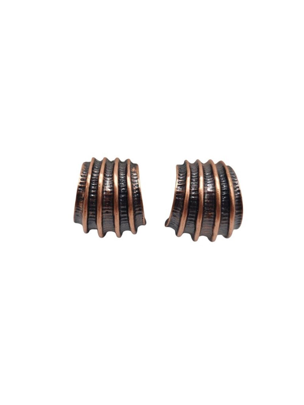Ribbed Copper Toned Clip On Earrings Vintage Style Approx. 1 Inch